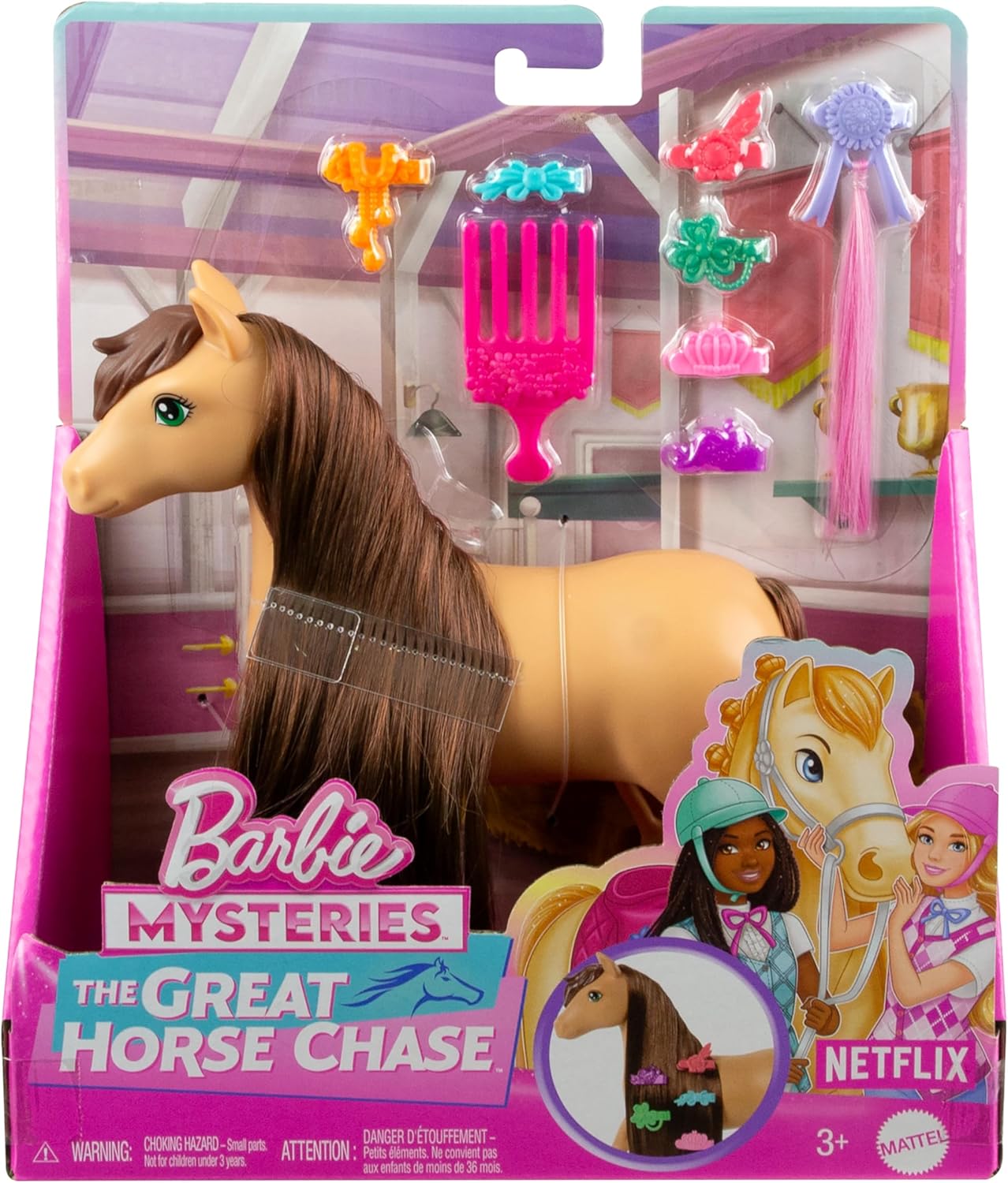 Barbie Cavalo e acessórios, brinquedos de Barbie Mysteries: The Great Horse Chase, crina extra longa para escovar e pentear (os estilos podem variar), HXJ37