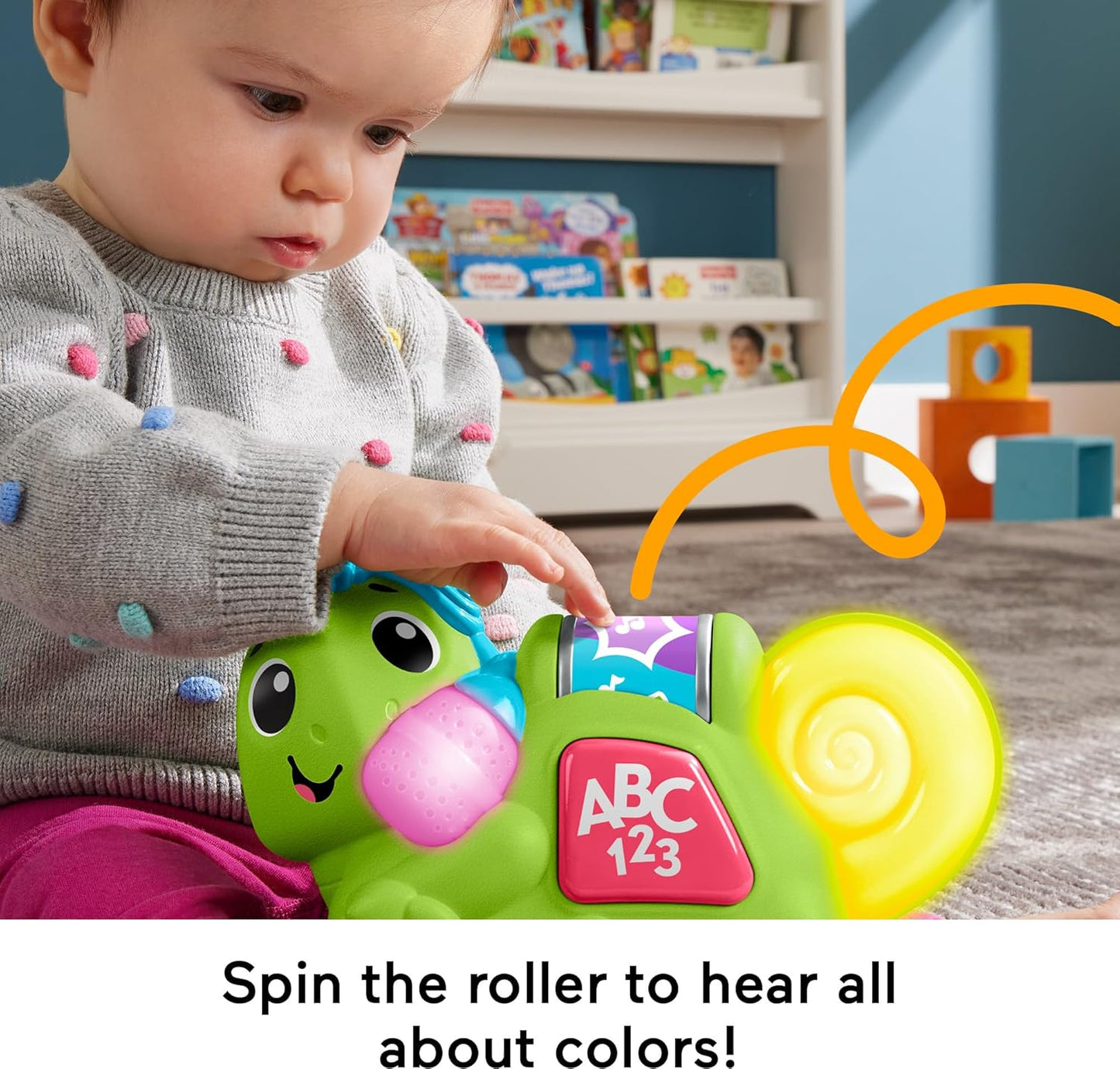 Fisher-Price Brinquedo de aprendizagem para bebês Link Squad Crawl ‘n Colors Camaleão com música e luzes para idades de 9+ meses, versão em inglês do Reino Unido, compatível apenas com itens Link Squad, HYL21