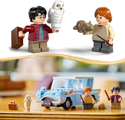 LEGO Brinquedo de carro voador Ford Anglia Harry Potter para crianças, meninos e meninas com mais de 7 anos, modelo edificável com minifigura do personagem Ron Weasley e figura de Edwiges, a coruja, presentes do mundo mágico 76424