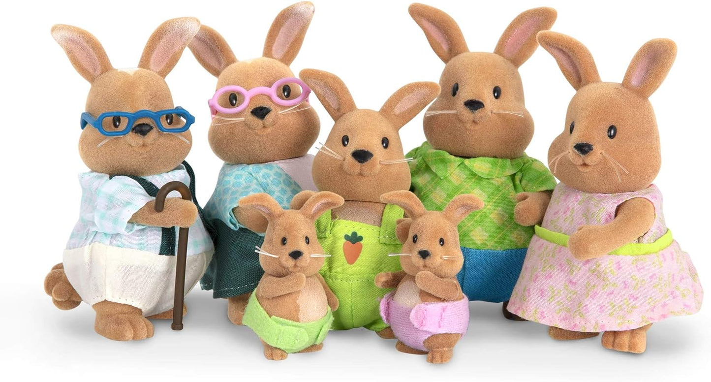 Li'l Woodzeez WZ6711Z Battat Li’l Woodzeez – Família de coelhos Cottonball com avós – Conjunto de 7 peças com estatuetas em miniatura – Brinquedos e acessórios de animais para crianças a partir de 3 anos