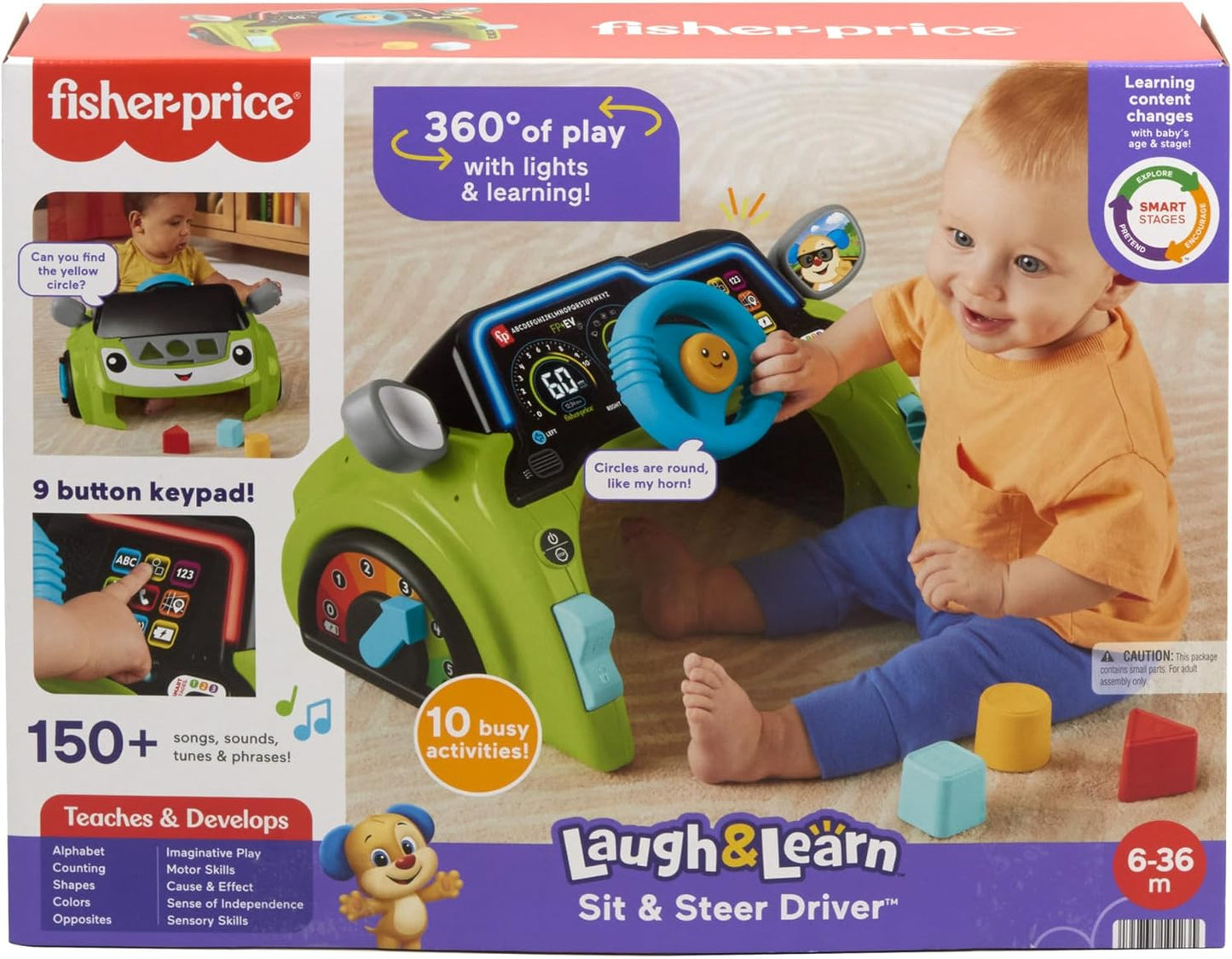 Fisher-Price Brinquedo de aprendizagem para bebês e crianças pequenas da rir e aprender, sentar e dirigir, centro de atividades de carro para motorista com palcos inteligentes para maiores de 6 meses