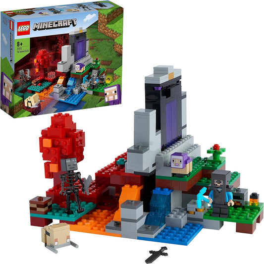 LEGO 21172 Minecraft The Ruined Portal Building Toy com figuras de esqueleto de Steve e Wither, ideia de presente para crianças, meninos e meninas de mais de 8 anos