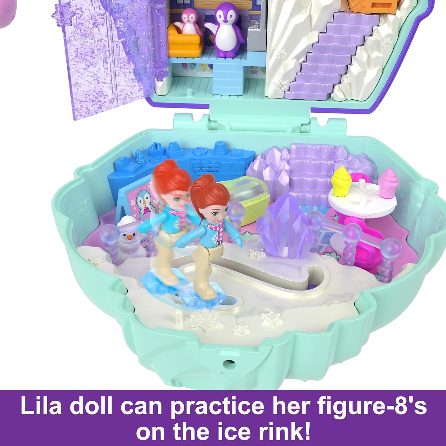 Polly Pocket Dolls e Playset, brinquedo de viagem com exterior Fidget, Snow Sweet Penguin Compact com 12 acessórios, HRD82