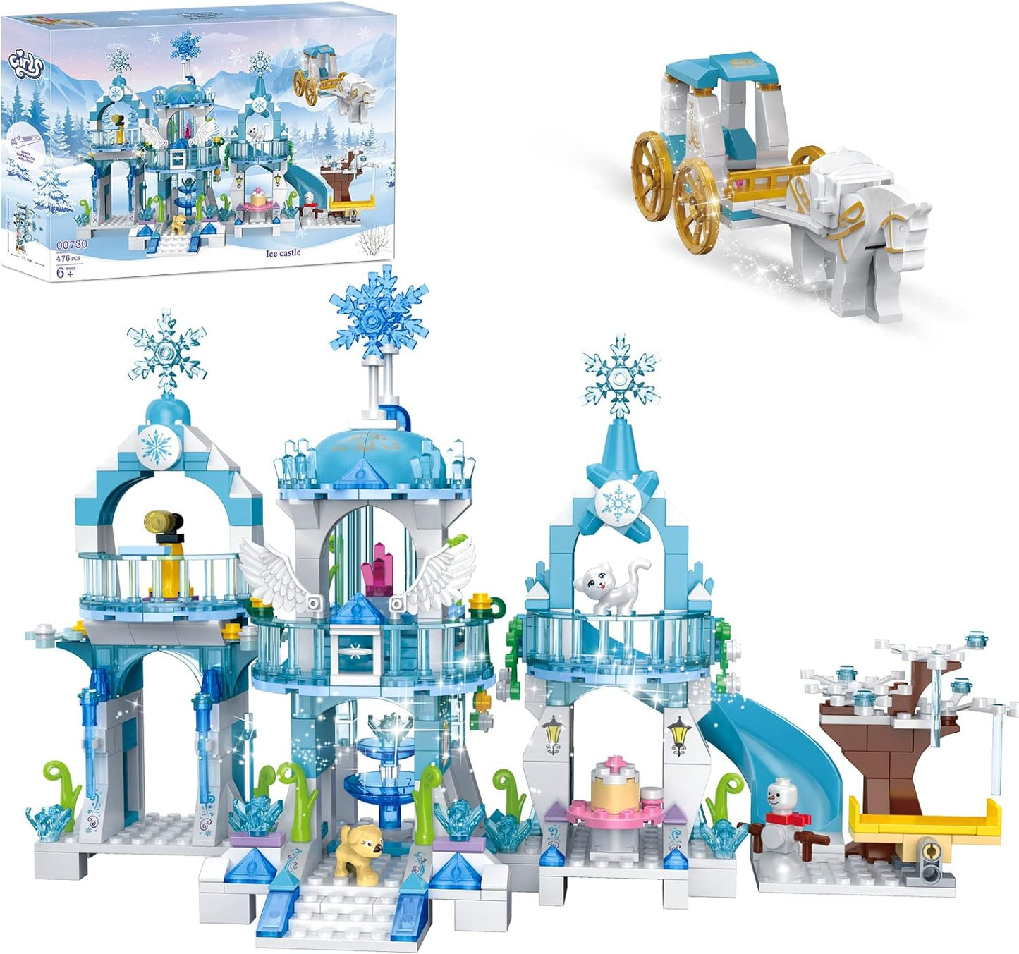 COGO Brinquedos de construção de castelo congelado para meninas Brinquedos de construção de castelo de princesa Brinquedo de palácio de gelo Castelo de princesa brinquedos com 2 minibonecas Presente de aniversário