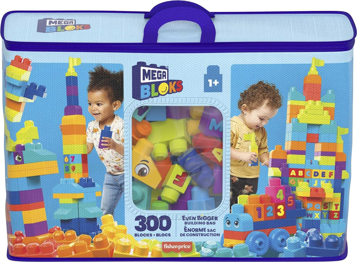 MEGA Conjunto de construção BLOKS Even Bigger Building Bag com 300 blocos grandes e coloridos e 1 bolsa de armazenamento, conjunto de brinquedos para presente para maiores de 1 ano, HHM97