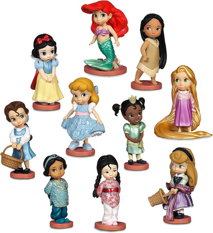 Disney Store Playset oficial de estatuetas, 10 figuras, princesas em vestidos clássicos - Tiana, Belle, Princesa Jasmine, Branca de Neve, Cinderela, Aurora, Ariel, Rapunzel, Mulan e Pocahontas, para maiores de 3 anos