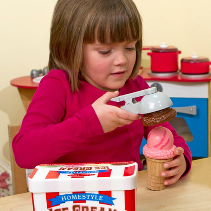 Melissa & Doug Colheres legais de madeira para brincar de sorvete, brinquedo de cozinha, brinquedo de sorvete para meninas e meninos, brinquedo montessori de fingir comida de 3 anos, presente para menino ou menina de 3 anos