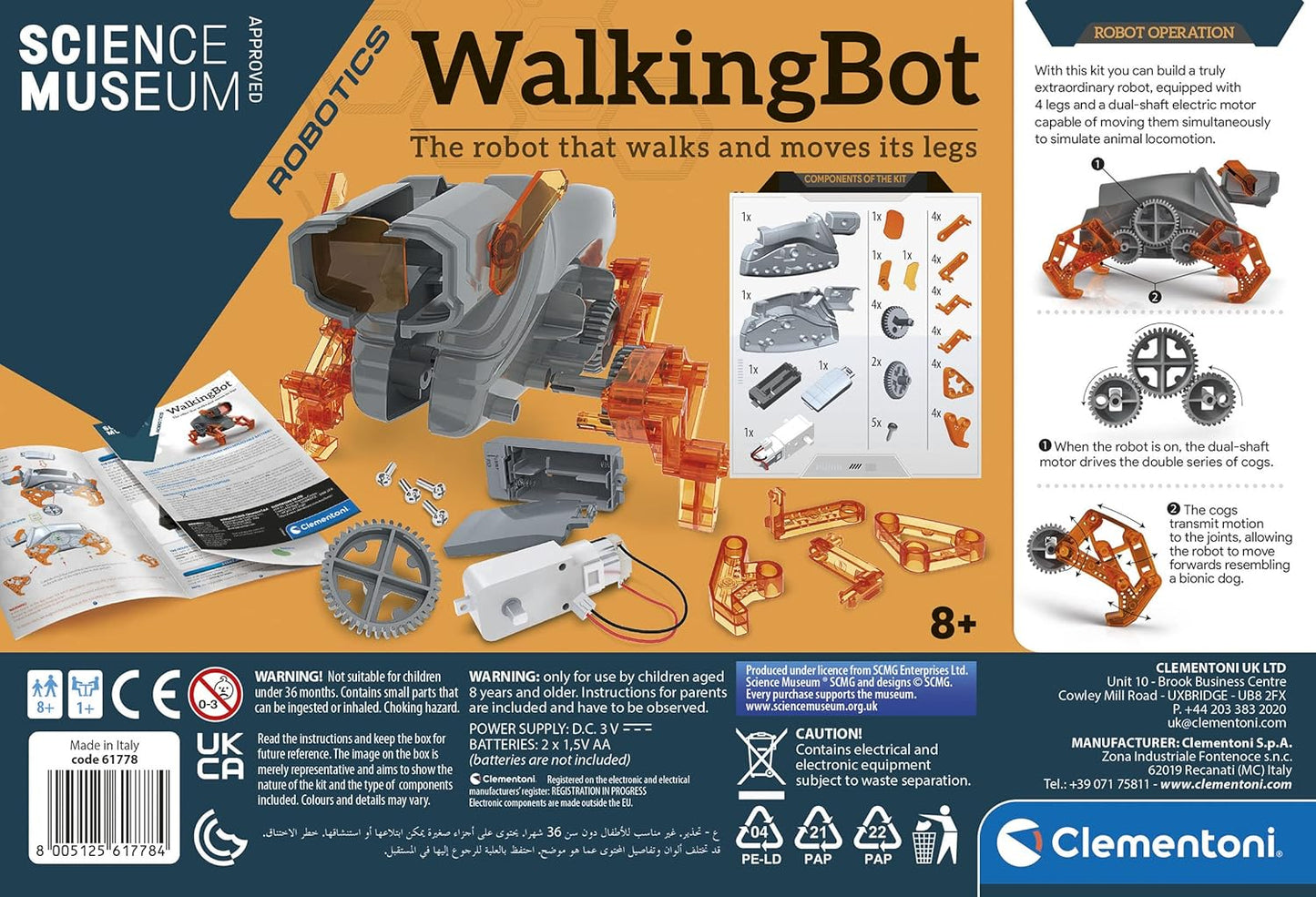 Clementoni - 61778 - Museu da Ciência - Walking Bot, brinquedo robótico para crianças de 8 a 12 anos