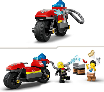 LEGO Motocicleta de resgate de bombeiros urbanos, conjunto de brinquedos de motocicleta para meninos e meninas de 4 anos ou mais, inclui 2 minifiguras para brincadeiras imaginativas, ideia de presente de veículo