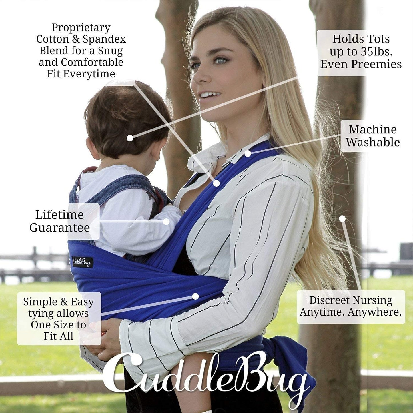 CuddleBug Portabebés - Portabebés manos libres - Envoltura suave y elástica - Portabebés recién nacido a niño de 7 a 35 libras - Talla única para todos los portabebés - Portabebés saludable para la cadera