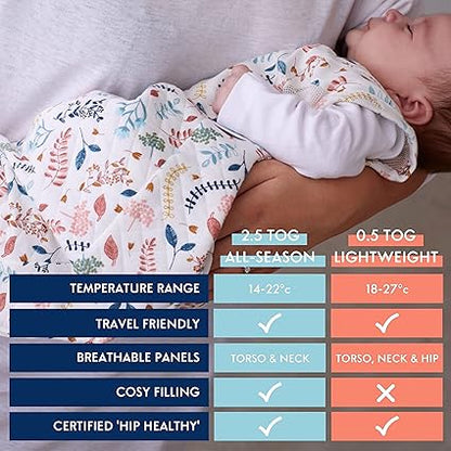 PurFlo Swaddle para saco de dormir | Saco de dormir respirável para recém-nascidos que cresce com seu bebê | Swaddle Braços para dentro ou para fora | Quadril saudável | 0-4 meses | Saco de dormir 2,5 tog para todas as estações