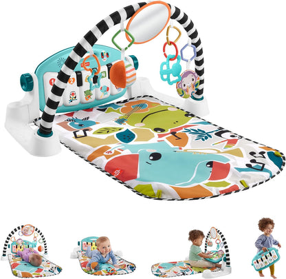 Fisher-Price Glow and Grow Kick &amp; Play Piano Gym, juguete musical portátil con etapas de aprendizaje inteligentes, edades 0+ meses, azul, versión en inglés Queens, HYH62