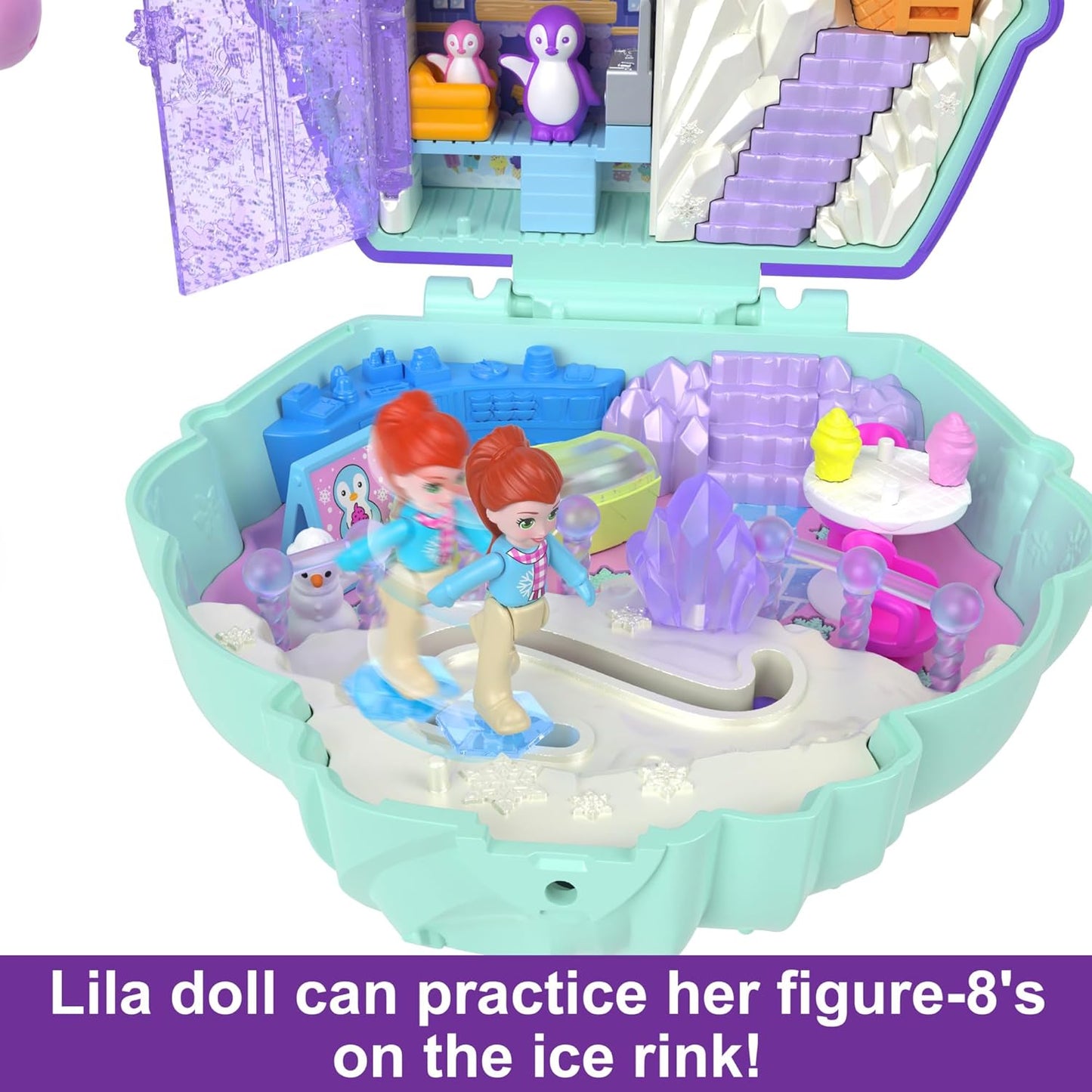 Polly Pocket Dolls e Playset, brinquedo de viagem com exterior Fidget, Snow Sweet Penguin Compact com 13 acessórios, HRD34