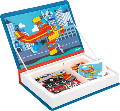 Janod - Magnéti'Book Firefighters - Jogo educativo de 60 ímãs com 18 cartas modelo - Brinquedo infantil de papelão FSC - Desenvolve destreza e criatividade - 3 anos +