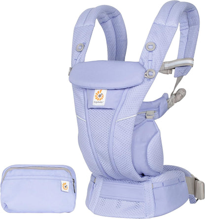 Ergobaby Omni Breeze Portabebés para recién nacidos, desde el nacimiento hasta 20,4 kg, 4 posiciones, malla SoftFlex, posición ergonómica de transporte hacia delante y hacia atrás, azul lavanda