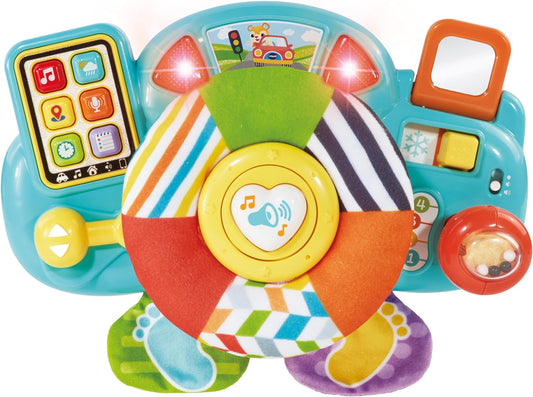 VTech Baby Beep Beep Baby Driver, Juguete Volante con Actividades, Canciones y Frases, 6 Botones Interactivos, Funciones y Texturas Manipuladoras, para Bebés 3, 6, 9, 12, 24 Meses+, Versión en Inglés