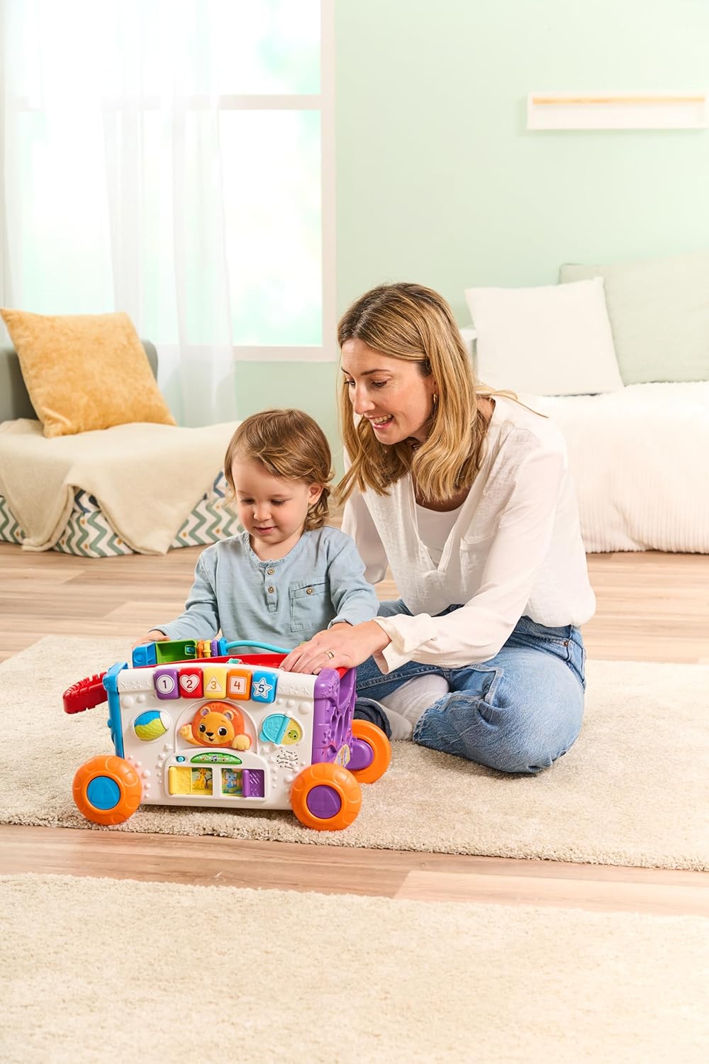 VTech Baby Sort &amp; Discover Activity Cart, Panel de actividades con luces y materiales manipulativos, animales, números y colores, juguete interactivo, regalo para niños de 12, 18, 24 meses y más, versión en inglés