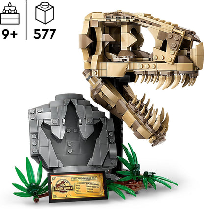 LEGO Fósseis de dinossauro Jurassic World: brinquedo de caveira T. rex para meninos, meninas e crianças de 9 anos ou mais, kit de modelo de esqueleto 3D com mandíbula de abertura