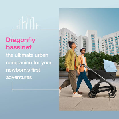 Berço Bugaboo Dragonfly, alcofa com colchão e avental arejados, dobra fácil com uma mão com carrinho de bebê em qualquer posição, carrinho Dragonfly City compatível, melange cinza