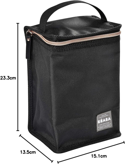 BÉABA - Bolsa Isolada para Refeições para Bebês - Grande Capacidade - Armazenamento de Garrafa Térmica - Bolsa para transportar refeições completas - Dobrável - Material Macio Impermeável - Preto/Rosa