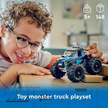 LEGO Brinquedo City Blue Monster Truck para meninos e meninas de 5 anos ou mais, conjunto de veículo com minifigura de motorista, brinquedos criativos de carro de corrida para crianças, ideia de presente de aniversário 60402