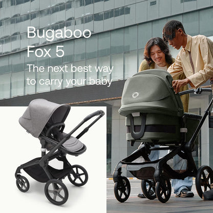 Bugaboo Carrinho de passeio Fox 5 All-Terrain, carrinho de bebê 2 em 1, suspensão total, dobra fácil, berço espaçoso, assento extensível para crianças, manobrabilidade com uma mão, chassi de grafite e capota cinza mesclada