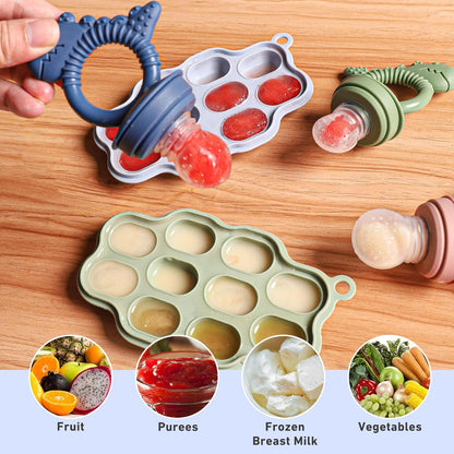 btrfe Molde de picolé de leite materno para bebê com chupeta alimentadora de frutas para bebês - btrfs Bandeja de silicone para congelar mordidinhas para bebês, recipientes de armazenamento de alimentos para dentição de crianças pequenas e alimentação