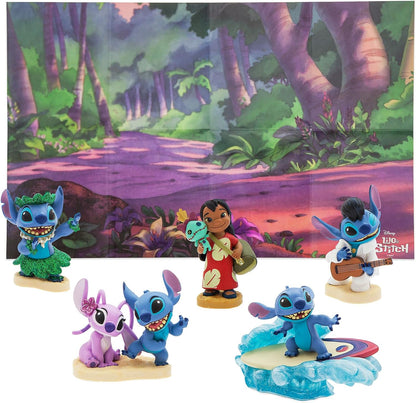 Juego de figuras de lujo de 6 piezas de Lilo y Stitch oficial de Disney Store, figuras de juguete de personajes moldeados que incluyen Lilo, Stitch y Ángel, presenta ilustraciones coloridas y detalladas, adecuado para mayores de 3 años