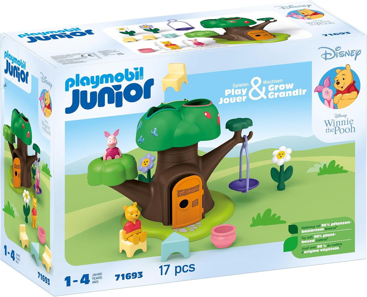 Playmobil 71693 JUNIOR e Disney: Winnie the Pooh's & Piglet's Tree House, incluindo balanço, brinquedo sustentável feito de plástico à base de plantas, brinquedo para presente