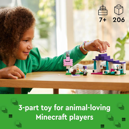 LEGO Minecraft The Animal Sanctuary, brinquedos de construção para meninas e meninos de 7 anos ou mais com figuras de personagens, além de bebê zumbi, vaca, lobo, coelho, ovelha magenta e gato, presente para jogadores e crianças 21253