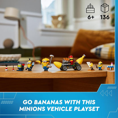 LEGO Despicable Me Minions e Banana Car Toy, cenário de filme para crianças de 6 anos ou mais, meninos e meninas, divertido conjunto de brinquedos para veículos pequenos, presente para fãs de construção criativa 75580