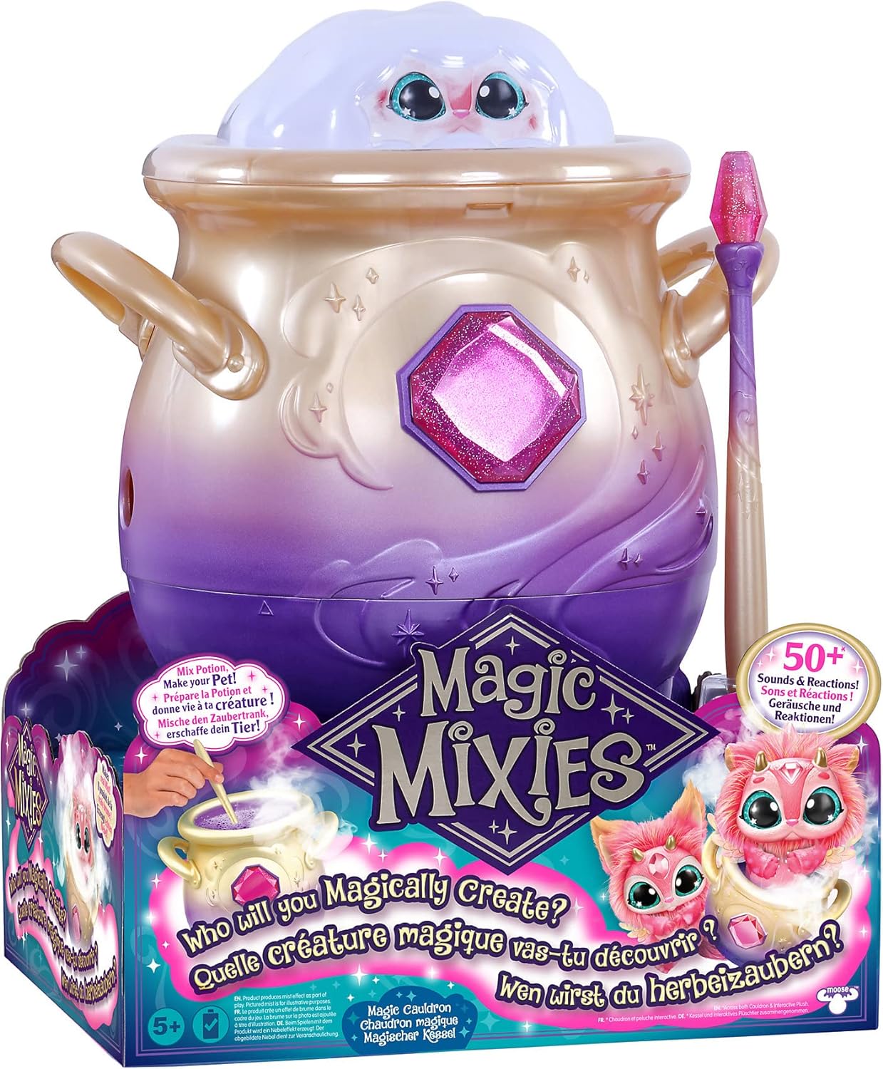 Magic Mixies Caldeirão de nebulização mágico com brinquedo de pelúcia interativo de 8 polegadas