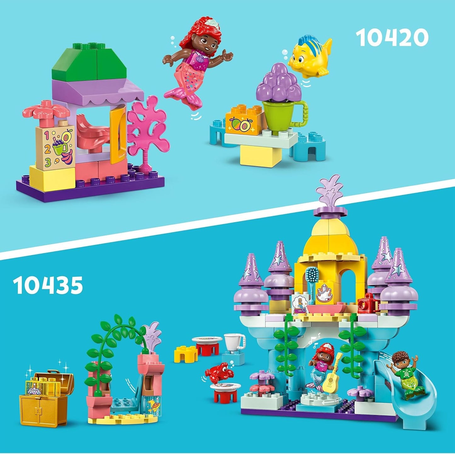 LEGO DUPLO | Palácio subaquático mágico da Disney Ariel, brinquedo de construção da pequena sereia para crianças, meninas e meninos com mais de 2 anos, conjunto de castelo com figuras, brinquedos educativos de aprendizagem, ideia de presente 10435