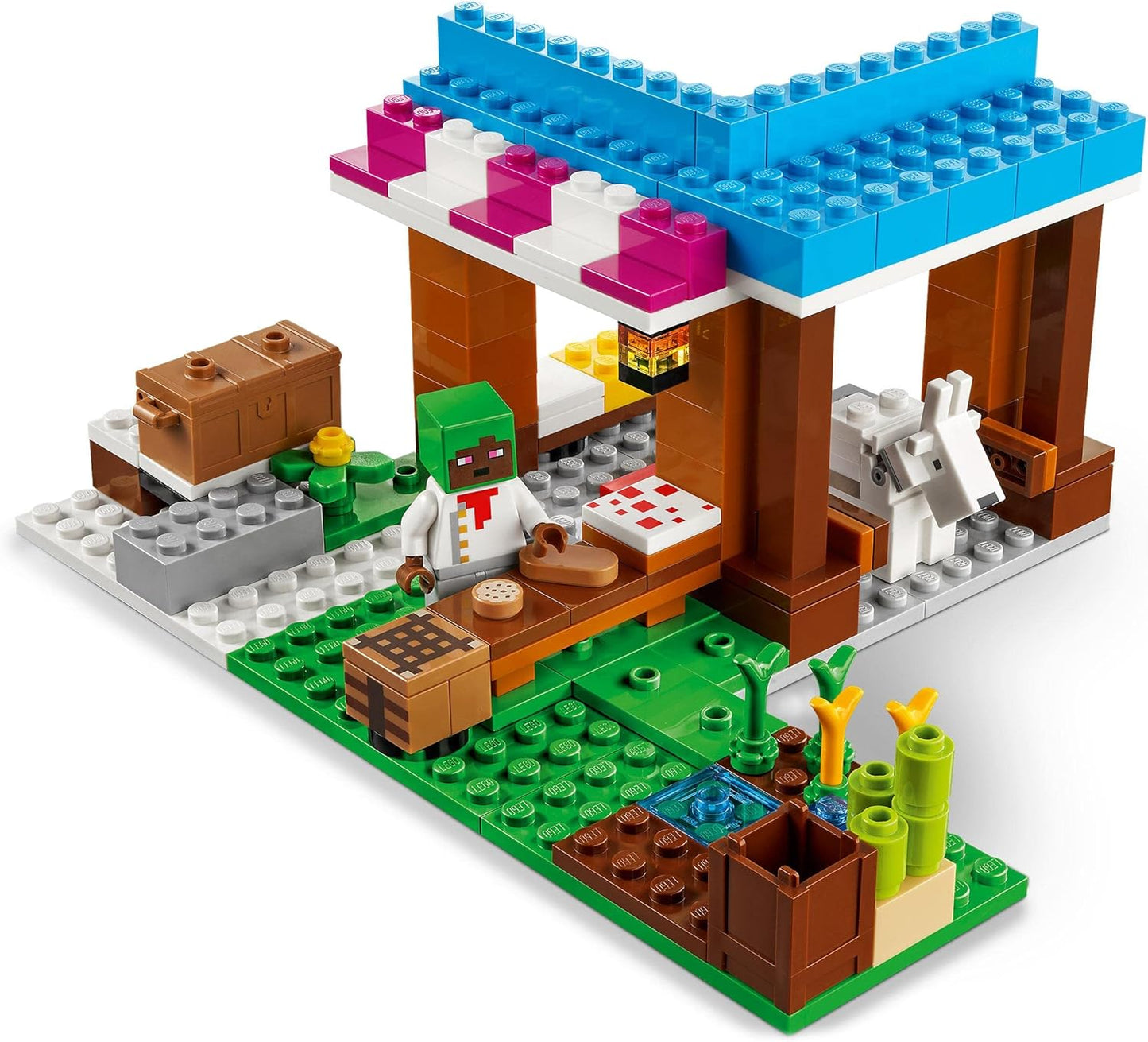 LEGO 21184 Minecraft The Bakery Modular Farm Village Building Set, presente para crianças, meninos e meninas de 8 anos ou mais com espada de brinquedo de diamante, trepadeira e figuras de animais de cabra