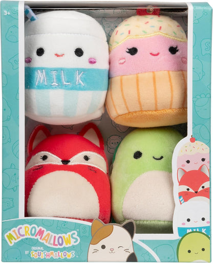 Micromallows SQMM0007 Pacote de 4 – Clara Cupcake, Fifi Fox, Henry Turtle, Melly Milk Carton, Multicor