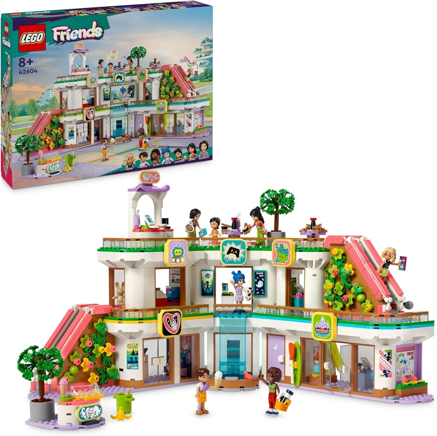 LEGO Friends Heartlake City Shopping Mall com 5 lojas de brinquedos para meninas, meninos e crianças a partir de 8 anos, brinquedos de dramatização, apresenta 7 personagens de minibonecas, ideia de presente de aniversário 42604