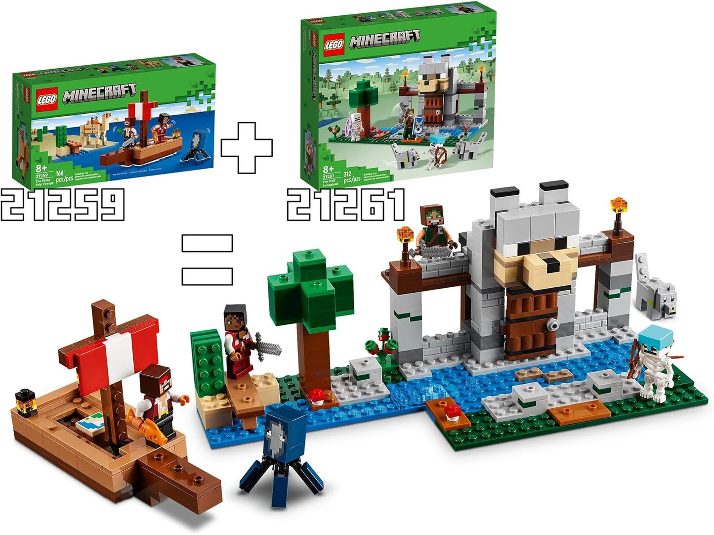 LEGO Minecraft The Pirate Ship Voyage Boat Toy Playset para crianças, conjunto de construção com figuras de lula, camelo e pirata, presente de jogador para meninos e meninas de 8 anos ou mais 21259