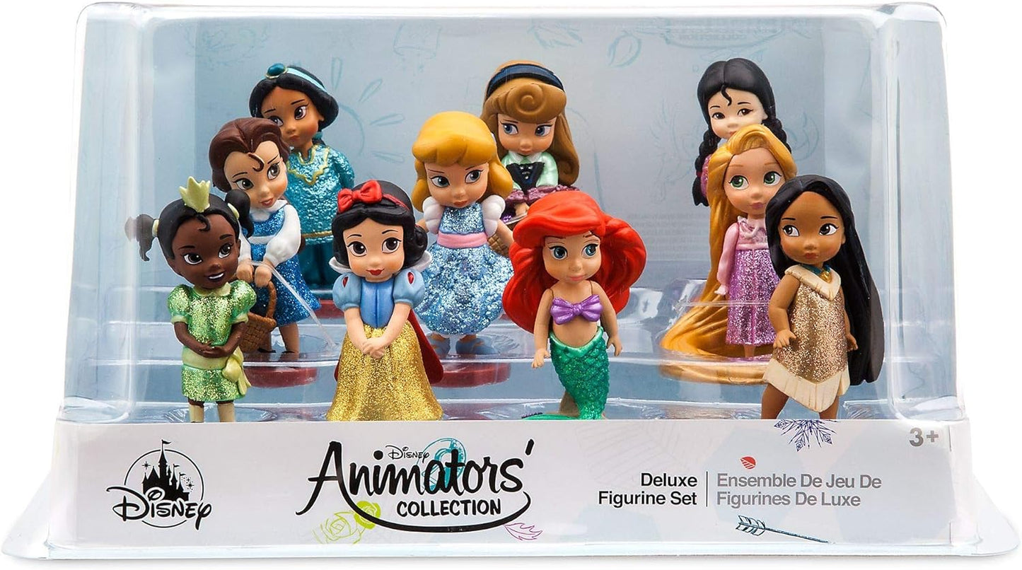 Disney Store Playset oficial de estatuetas, 10 figuras, princesas em vestidos clássicos - Tiana, Belle, Princesa Jasmine, Branca de Neve, Cinderela, Aurora, Ariel, Rapunzel, Mulan e Pocahontas, para maiores de 3 anos