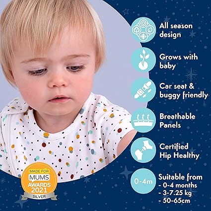 PurFlo Swaddle para saco de dormir | Saco de dormir transpirable para recién nacido que crece con su bebé | Envolver los brazos hacia adentro o hacia afuera | Cadera sana | 0-4 meses | Saco de dormir de 2,5 tog para todas las estaciones.