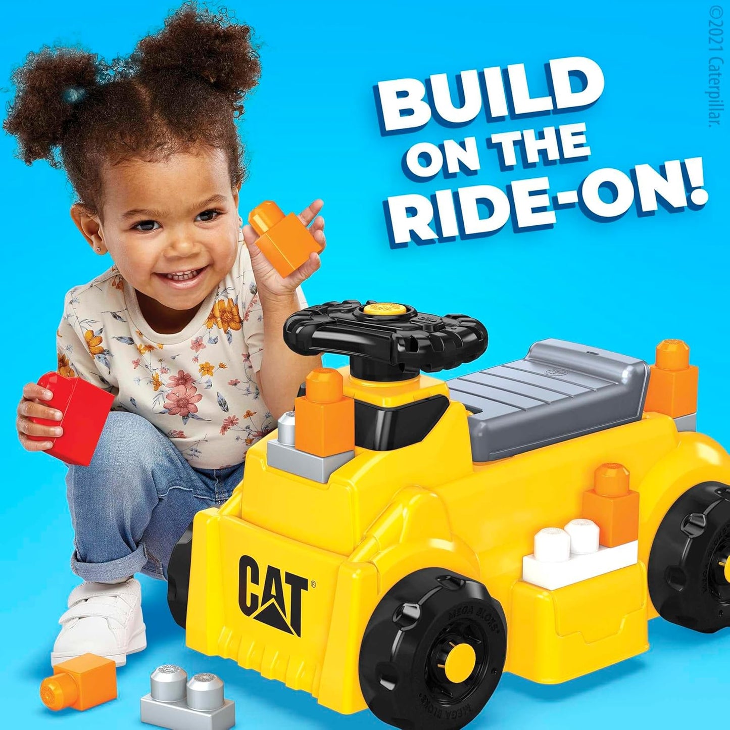 MEGA BLOKS Cat Fisher-Price Brinquedo de construção de blocos infantis, caminhão basculante grande com 11 peças e armazenamento, amarelo, crianças de 1 ano ou mais, HDJ29