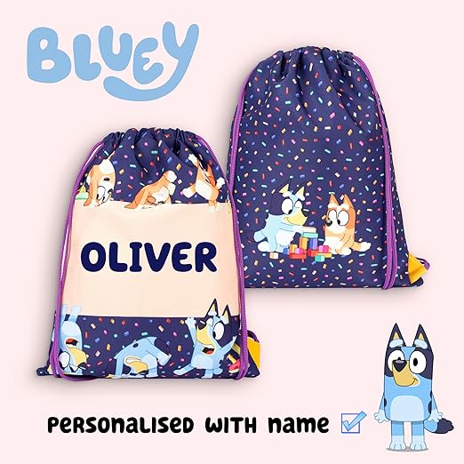 Bluey Bolsa con cordón personalizada para niños Bolsa de educación física - Bolsa escolar para niños - Regalo personalizado para niños y niñas - Bolsa de natación para niños Púrpura