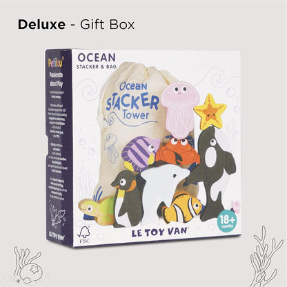 Le Toy Van - Ocean Petilou Stacker & Bag Brinquedo educacional de atividade de equilíbrio | Adequado para maiores de 18 meses