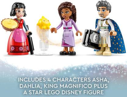 LEGO 43224 Brinquedo montável Disney Wish King Magnifico Castle do filme Wish com minibonecas Asha, Dahlia e King Magnifico mais figura de estrela, para meninas, meninos e crianças de 7 anos ou mais