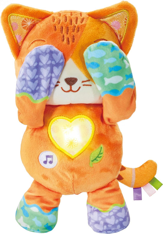 VTech Baby Paws Hide and Seek, Juguete interactivo para esconder y buscar con sonidos relajantes de la naturaleza, canciones y melodías, gatito sensorial suave, regalo para bebés de 10, 12, 18, 24 meses+, versión en inglés