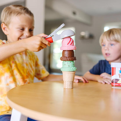 Melissa & Doug Colheres legais de madeira para brincar de sorvete, brinquedo de cozinha, brinquedo de sorvete para meninas e meninos, brinquedo montessori de fingir comida de 3 anos, presente para menino ou menina de 3 anos