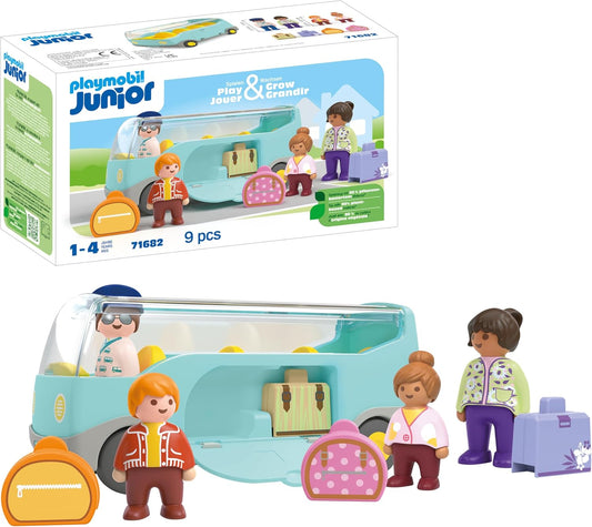 PLAYMOBIL 71682 JUNIOR: Ônibus de traslado do aeroporto, brinquedo sustentável e educativo, feito com mais de 90% de plásticos vegetais, dramatização divertida e imaginativa