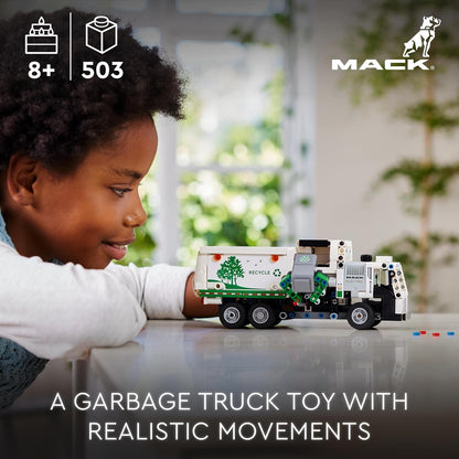 LEGO Brinquedo de caminhão de lixo elétrico Technic Mack LR para meninos e meninas com mais de 8 anos de idade, caminhão de lixeira com características realistas, ideia de presente de veículo 42167