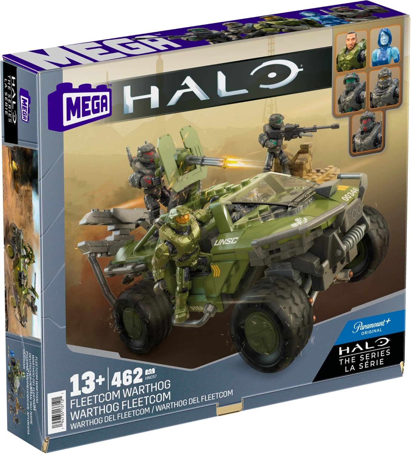 MEGA Conjunto de brinquedos de construção de veículos Halo The Series, FLEETCOM Warthog ATV com 469 peças, 5 micro figuras de ação, articulação articulável, crianças e fãs