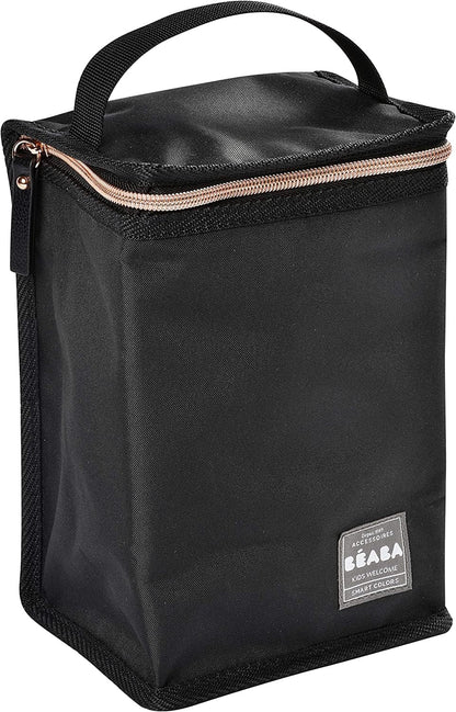 BÉABA - Bolsa Isolada para Refeições para Bebês - Grande Capacidade - Armazenamento de Garrafa Térmica - Bolsa para transportar refeições completas - Dobrável - Material Macio Impermeável - Preto/Rosa