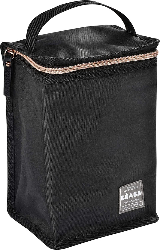 BÉABA - Bolsa de comida para bebé con aislamiento - Gran capacidad - Almacenamiento de termos - Bolsa de transporte para comida completa - Plegable - Material suave e impermeable - Negro/Rosa